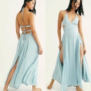 Free People Blue Halter Maxi Dress